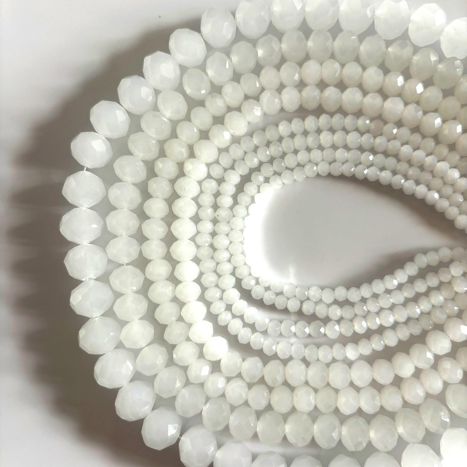 CrzBeadss 780Pcs Briolette Crystal Glass Beads for Jewelry Making, 3-10mm Faceted White Crystal Beads for Bracelets, Rondelle Glass Beads Bulk for