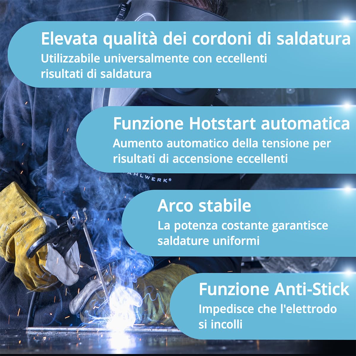 STAHLWERK Saldatrice combinata 3-in-1 MTM-200 ST – Inverter per TIG, MIG/MAG, MMA fino a 200 A, avanzamento sinergico, 4 rulli, per filo animato, acciaio, lamiere sottili
