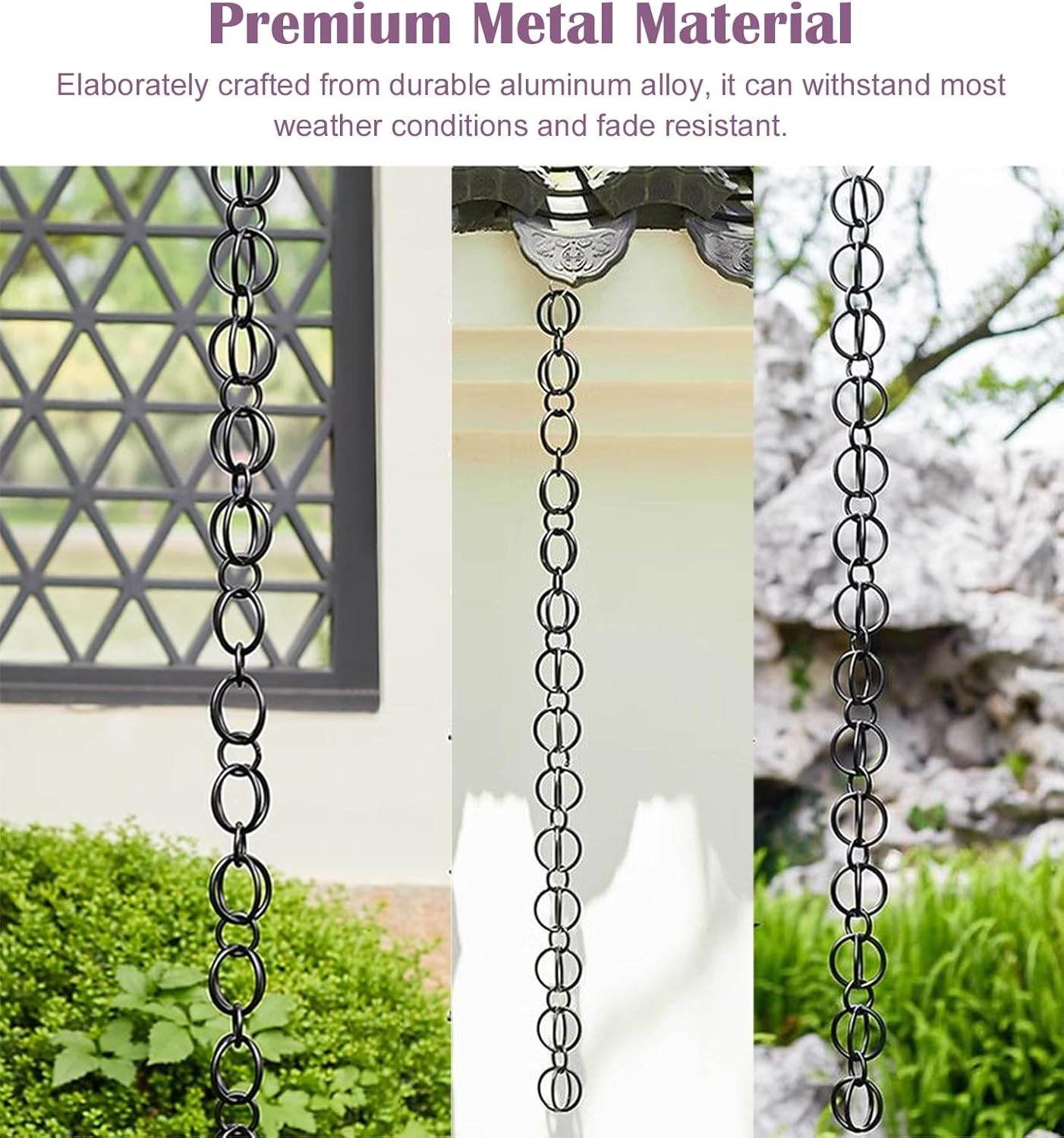 Ring Rain Chains Kit, Modern Gutter Rain Chimes for Eaves Drainage, Adjustable Decorative Rain Catcher Chain, Easy Installation (1.5m (5ft))