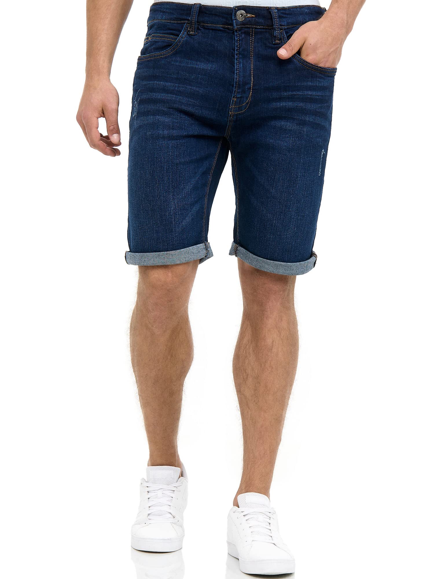 Indicode Hombres Caden Jeans Shorts | Pantalones Cortos Vaqueros con 5 Bolsillos