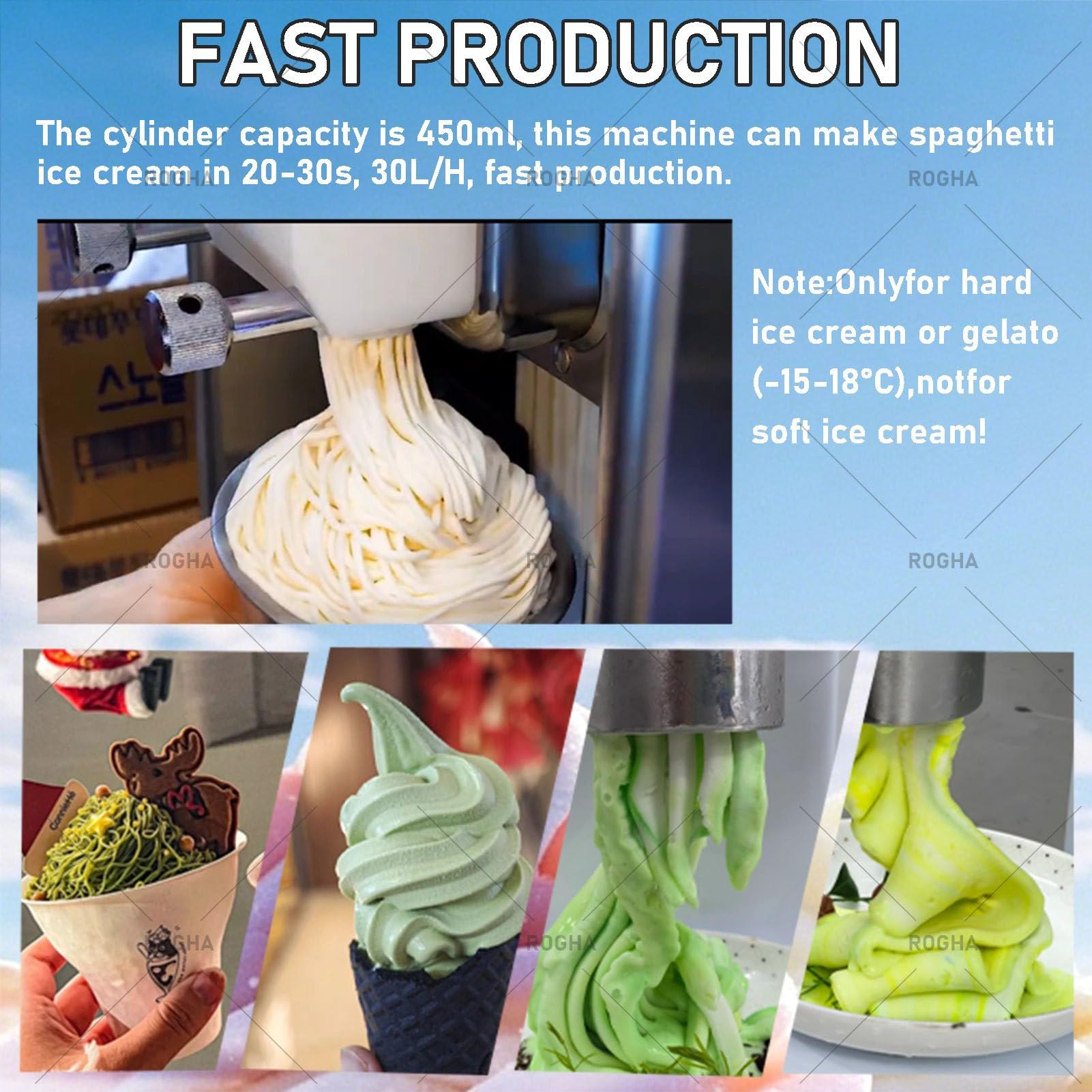 Máquina Comercial para Hacer Helados Tipo Espagueti, 80 W, con Tolva de Acero Inoxidable de 0,42 L y 4 Moldes de Formas. Extrusora Profesional de Fideos de Helado Red