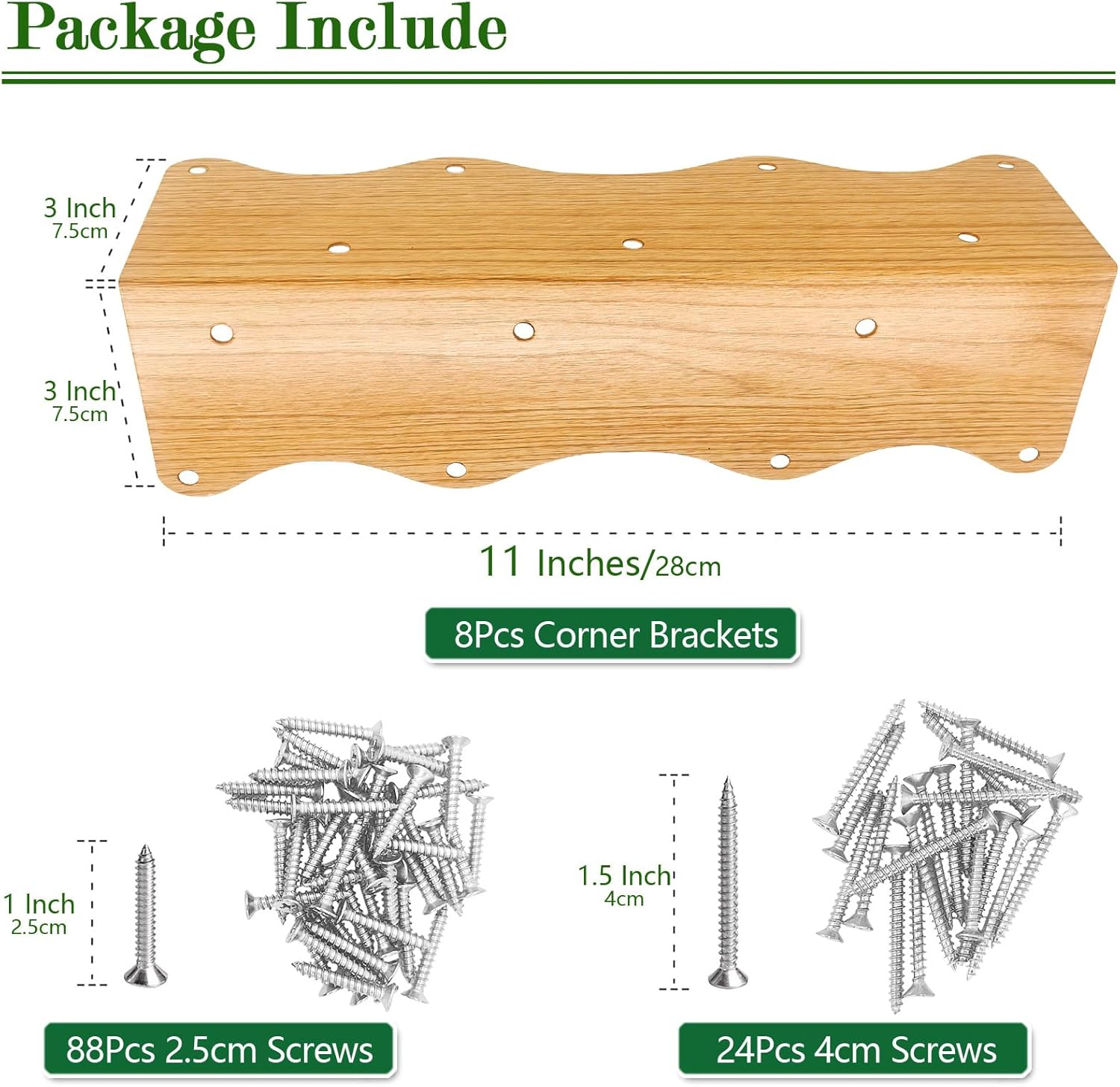 8-Pack Wood Grain Raised Garden Bed Corner Brackets, 11"x3"x3" Metal Corner Supports with Screws, Heavy-Duty Wave Edge Connectors for DIY Wooden Planter Boxes