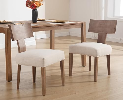 Miniatura 16 de chairus Juego de 6 sillas de comedor de granja, sillas decorativas tapizadas con respaldo de madera natural en forma de T, sillas de cocina sin Lino
