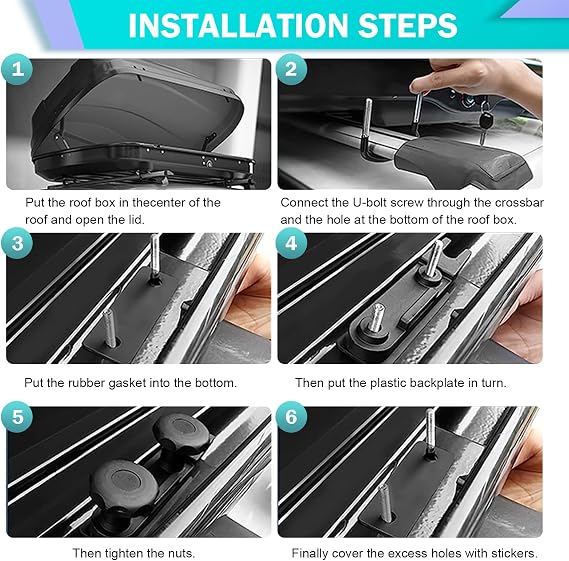 leechio 4 PC Roof Box U-Bolt Rack Clamps Kit, Roof Rack Bolt Clips with 8 Lock Nuts, Ceiling Box U-bolt Rack Clamps Kit, Universal Travel Mount Accessories (Black)