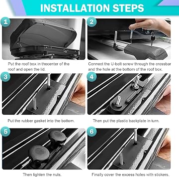 leechio 4 PC Roof Box U-Bolt Rack Clamps Kit, Roof Rack Bolt Clips with 8 Lock Nuts, Ceiling Box U-bolt Rack Clamps Kit, Universal Travel Mount Accessories (Black)