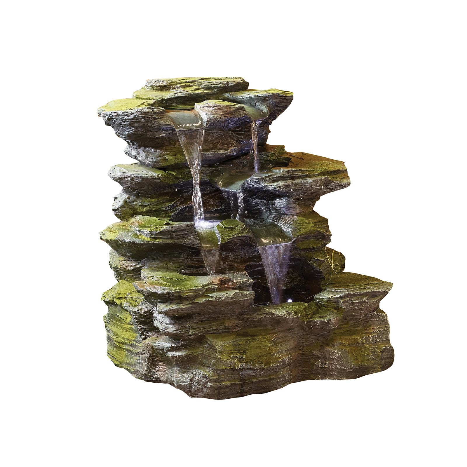 Easy Fountain Como Springs Water Feature – Mains Powered, No Plumbing, Outdoor Garden Fountain with Recirculating Pump and LED Lights, Polyresin, Patio & Garden