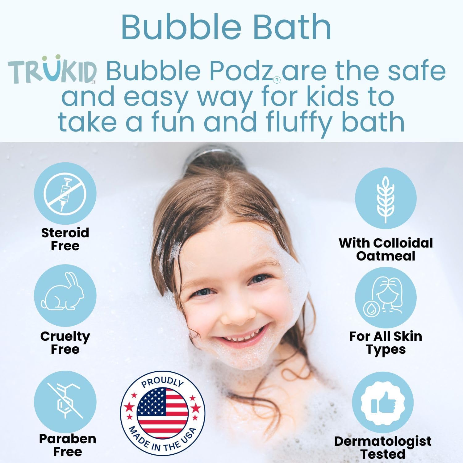 TruKid Bubble Podz Bubble Bath for Kids, Toddlers, & Babies, NEA-Accepted for Eczema, Gentle Refreshing Colloidal Oatmeal Bath Bomb for Sensitive Skin, pH Balanced, Tear Free, Unscented (24 Podz) - Image 4