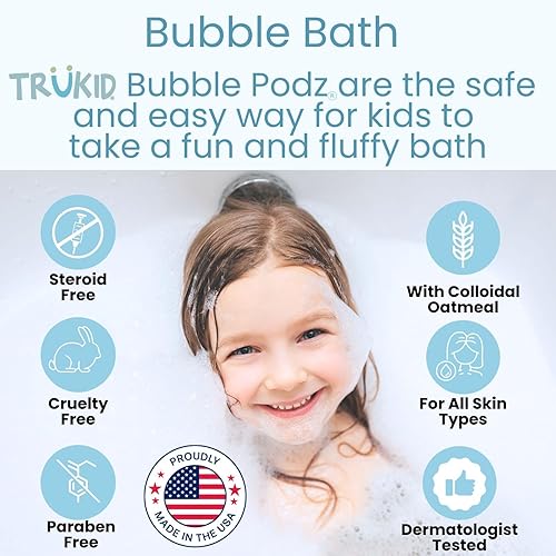 Vista 4 de TruKid Bubble Podz Baño de Burbujas para Niños, Pequeños y Bebés, Aceptado por NEA para Eczema, Baño en Bomba de Avena Coloidal Refrescante y Suave