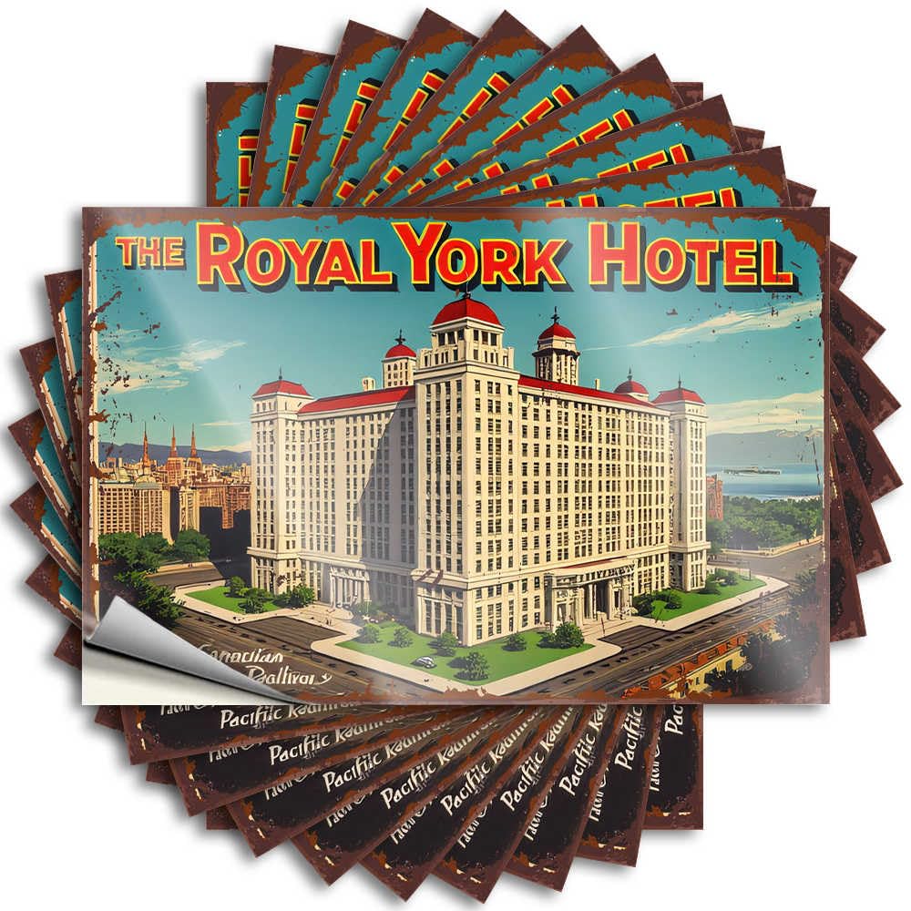 Bar Room Decor Coastal Lettering Sticker - Vintage Poster of The Royal York Hotel in Toronto Removable Decal Cover Easy Peel for Indoor(6X9CM)