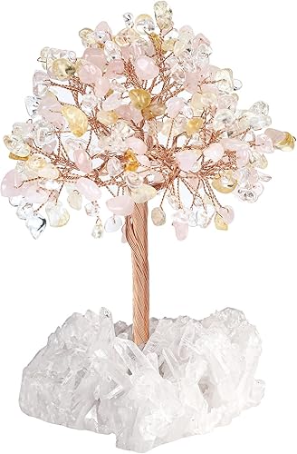 Miniatura 7 de rockcloud Árbol de dinero de cristal hecho a mano con base de racimo de cristal de roca, árbol bonsái con piedras preciosas para decoración de