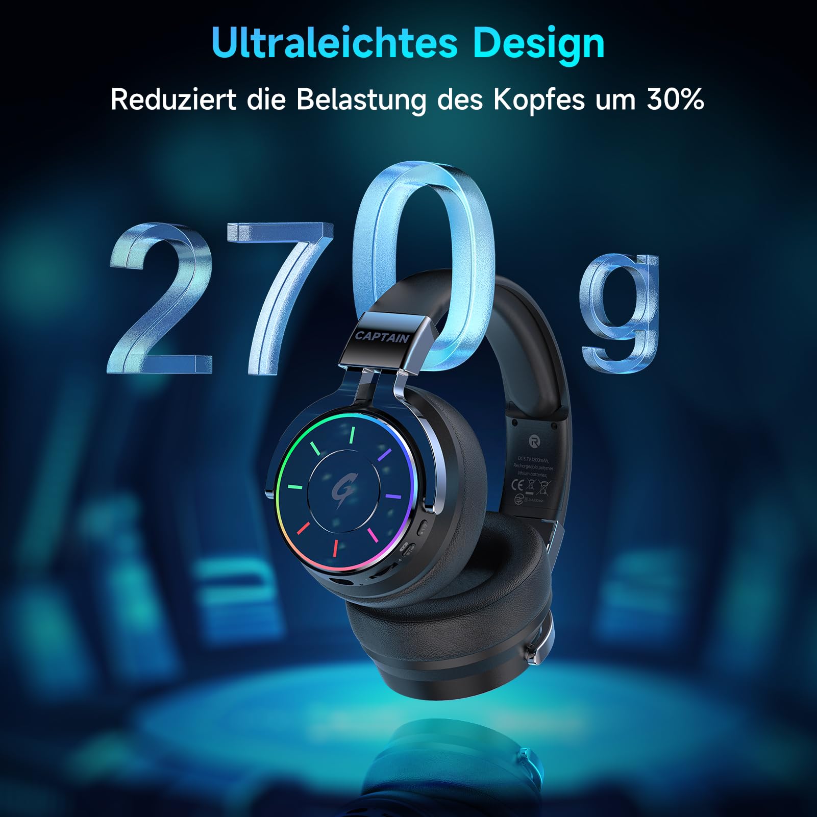 Gvyugke Gaming Headset Wireless für PS5, PC, PS4, Switch, Mac, 2.4GHz Gaming Kopfhörer & Bluetooth 5.4 Kabellos (≤20ms) & 3.5mm Kabel, Noise Cancelling Mikrofon, 7.1 Surround, 60H Akku & RGB-Licht