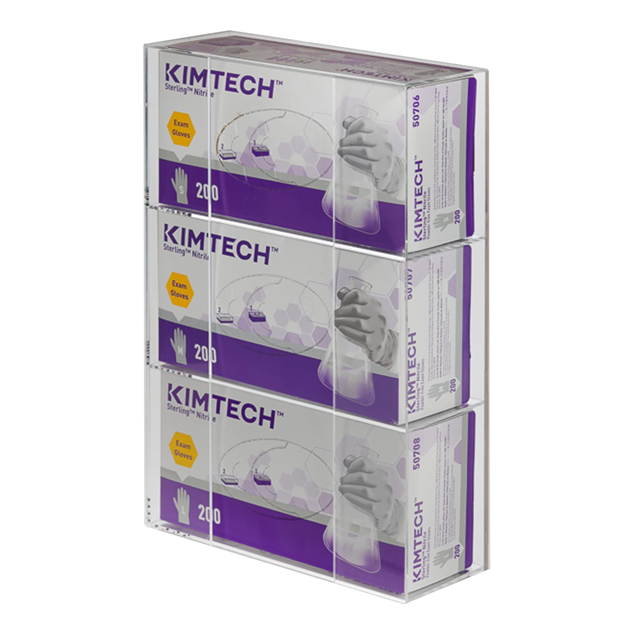 Kantek Dispenser da parete in acrilico per vano portaoggetti, capacità 3 scatole, facile scambio, per uso in servizi di ristorazione, sanità, ospedali, ristoranti, 26,2 x 9,7 x 40,6 cm, trasparente