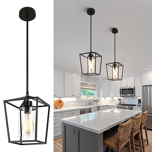 2 Pack 1-Light Black Pendant Lights for Kitchen Island, Farmhouse