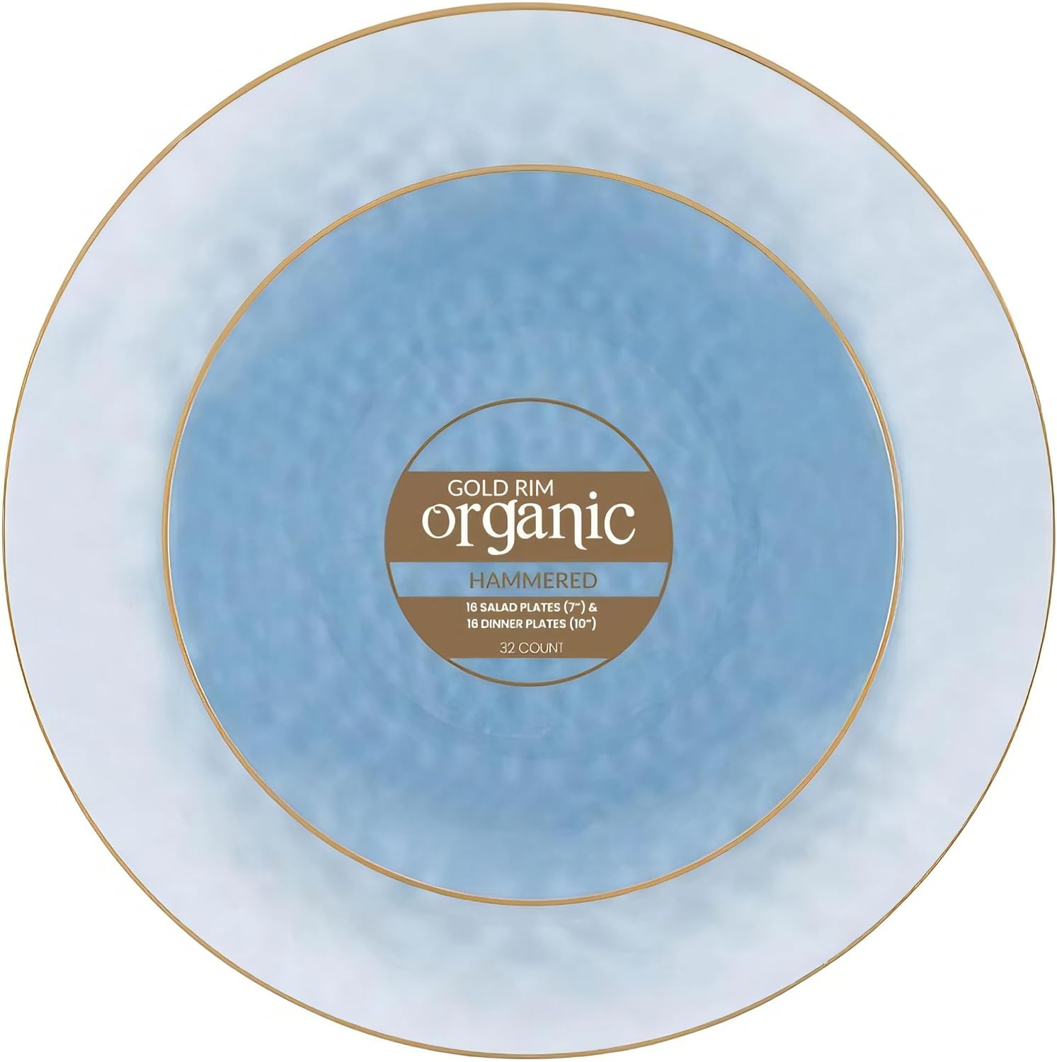 Organic Hammered Dusty Blue Plates Disposable, (32 Ct) 7" & 10" Blue Clear Plastic Plates Combo, Perfect Blue Disposable Plates for Fancy Plastic Dinnerware Sets and Plastic Party Plates Set