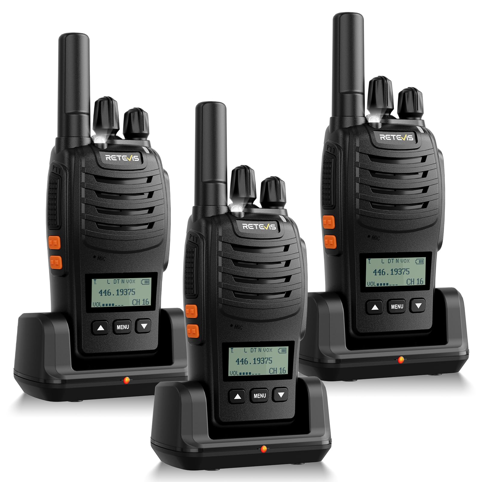 Retevis H777D Walkie Talkie, Ekran LCD, PMR446, Ładowanie Typu C, 1200mAh, Proste Parowanie, VOX, Alarm Awaryjny, Ładowalne Radio Nadaje się do Centrów Handlowych (3 Sztuki, Czarny)