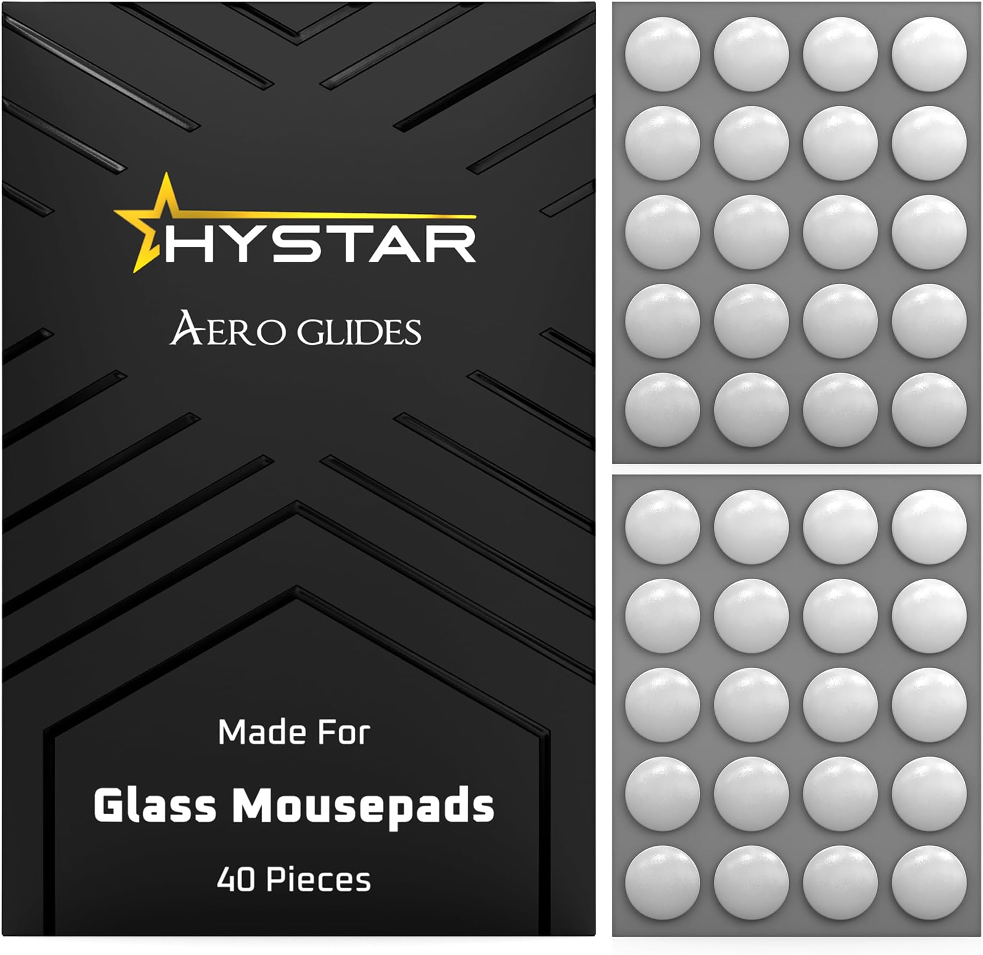Hystar Aero Glides | 40 Dot Mouse Skates for Glass Mousepad | High-Density PTFE | Rounded and Polished for Quiet Use