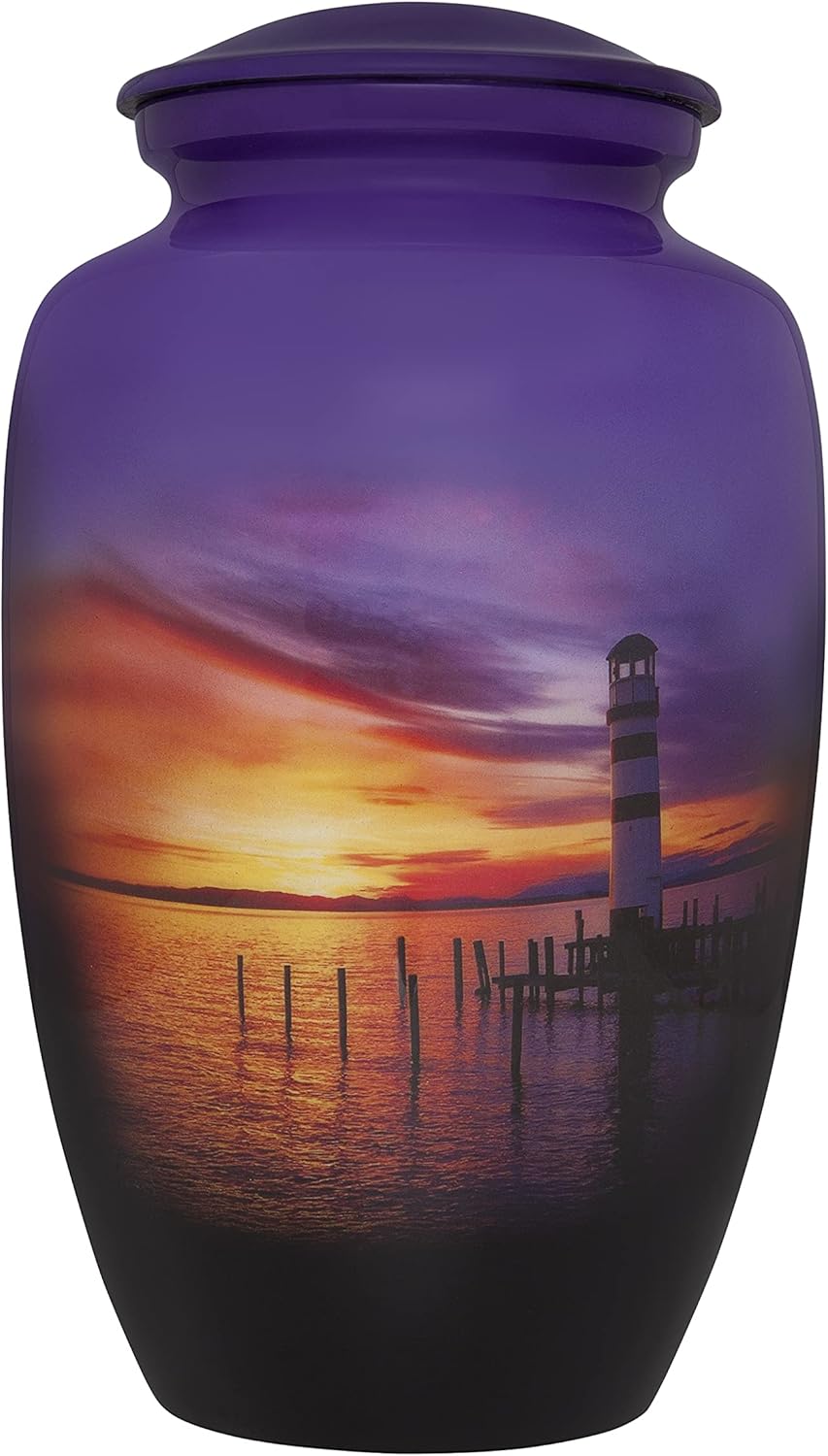 Lighthouse Cremation Urn - Sunset Funeral Urn for Human Ashes - Hand Made in Aluminum - Suitable for Cemetery Burial or Niche - Large Size for Adults up to 200 lbs