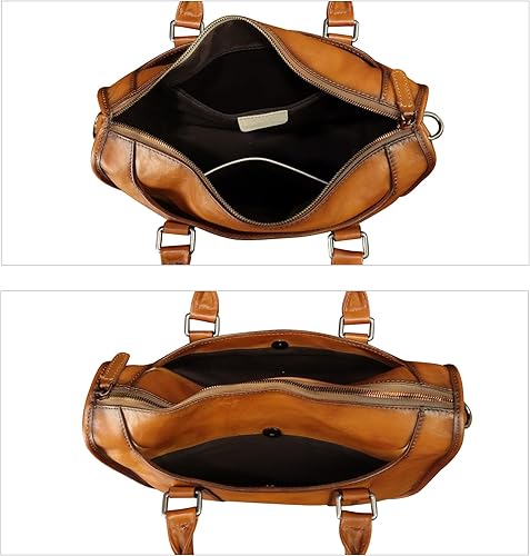 Miniatura 7 de Maletín de cuero genuino para hombre, bolso de hombro de cuero real vintage, bolso cruzado para computadora portátil
