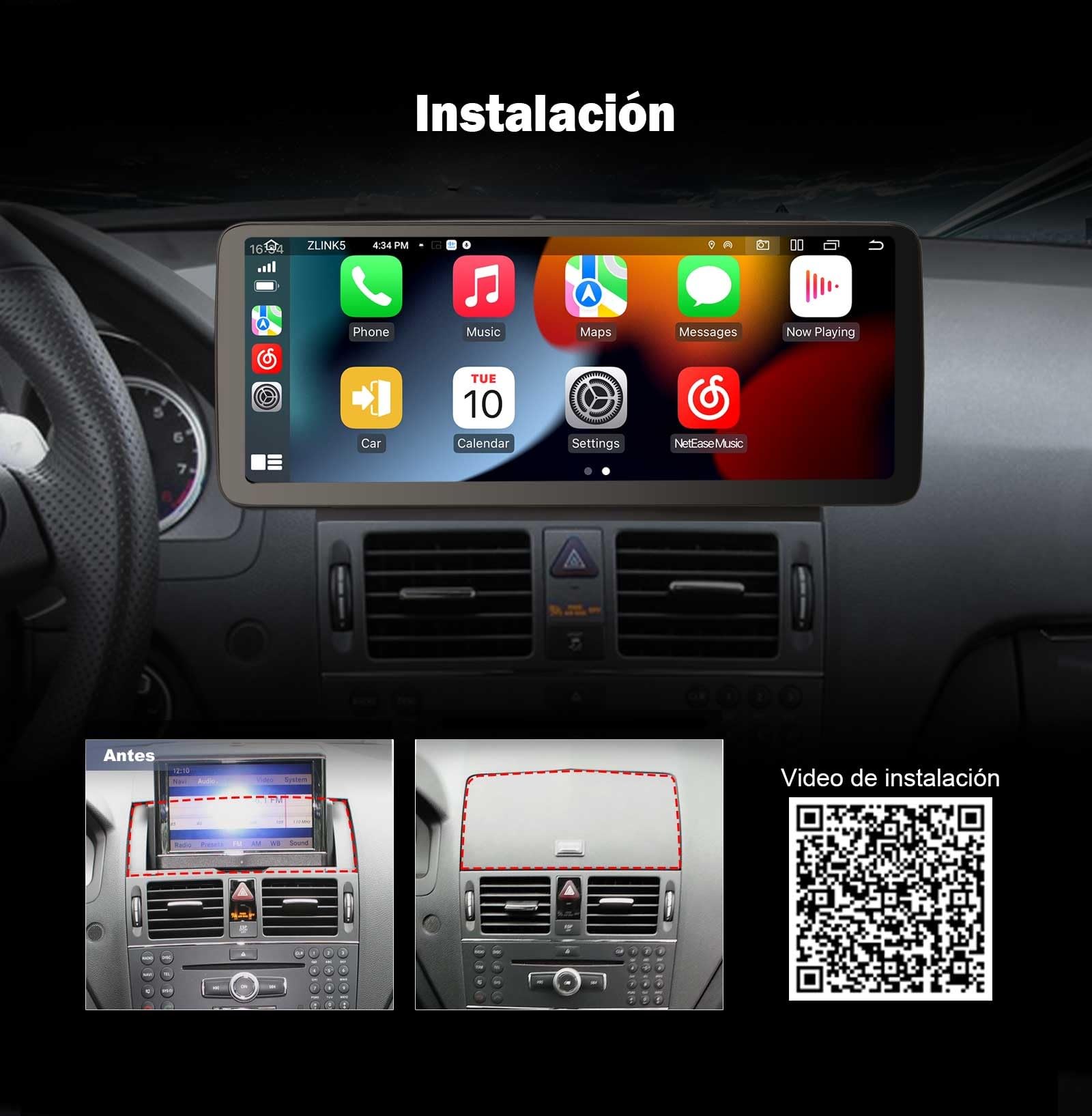 12,3" Pantalla Android 16 Qualcomm 8-Core 8GB+128GB Radio Coche Bluetooth GPS Navegador para Mercedes Benz Clase C W204/S204 NTG 4.0 Sistema IPS Wireless CarPlay Android Auto WiFi 4G DSP 2K CANBUS