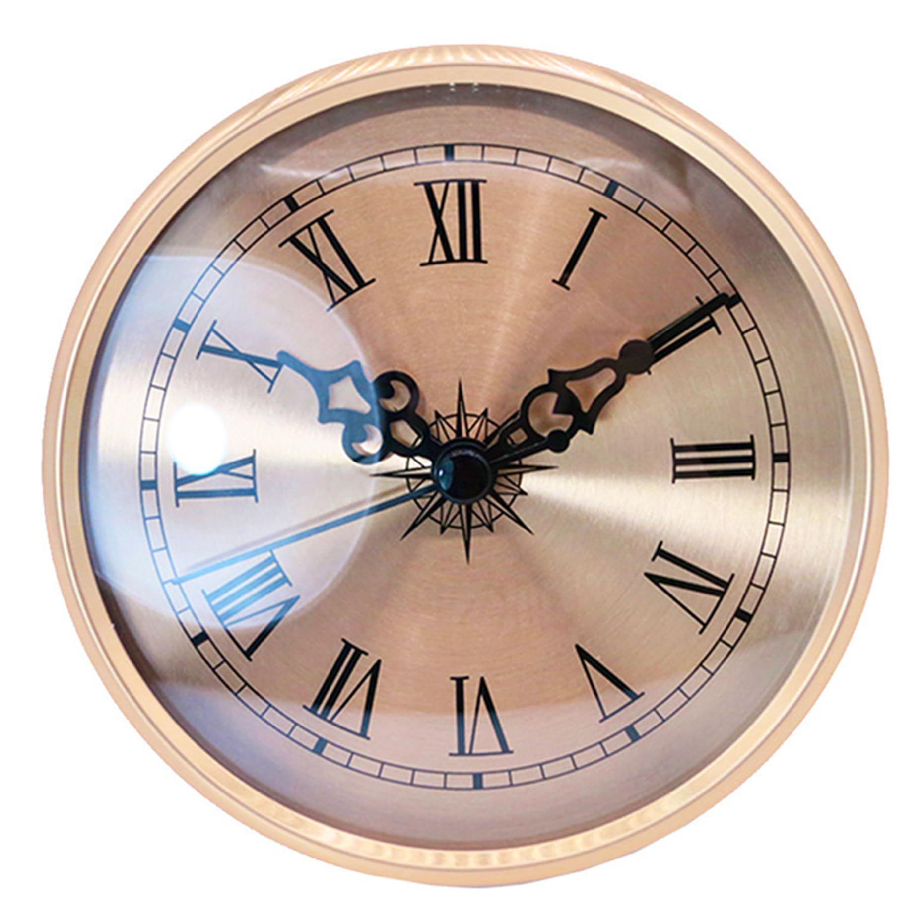 fkngcp Gold Wall Clock Insert, 4.25 Inch Roman Numeral Clock Inserts, Quiet Quartz Movement Face, Battery Operated Face ReplacementGold Wall