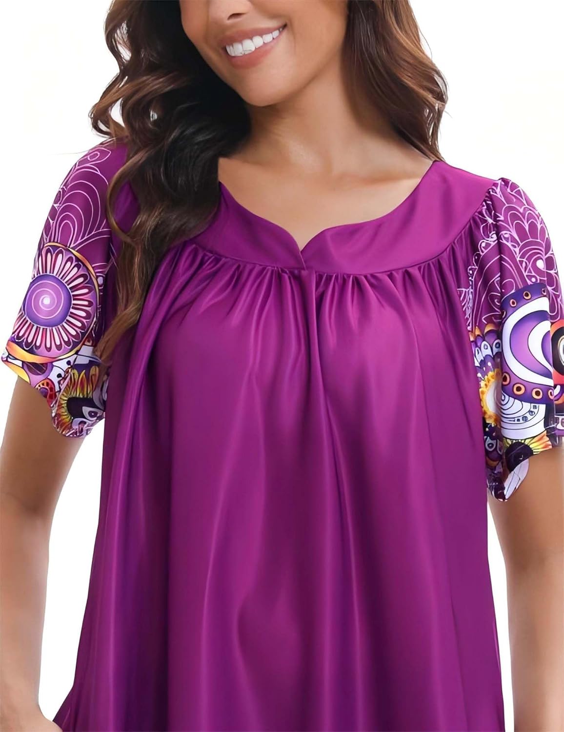 2 Pack House Dresses for Women with Pockets Moo Moos Nightgowns Short Sleeve Mumu Lounge Dress - Image 6