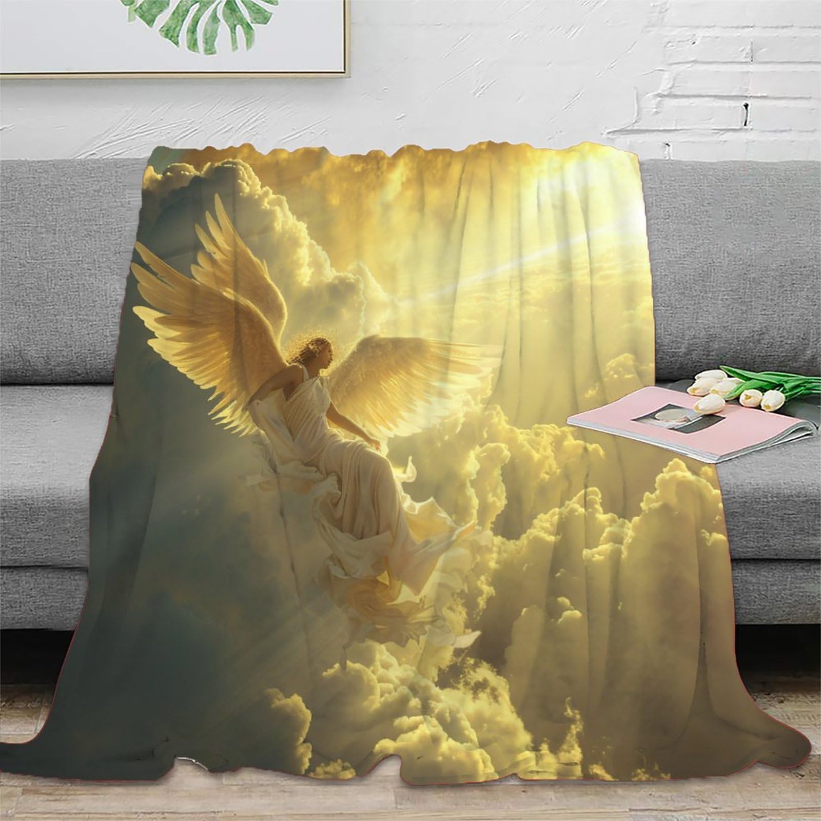 Couverture Ange 3D en flanelle super douce 150x200cm pour lit et canapé