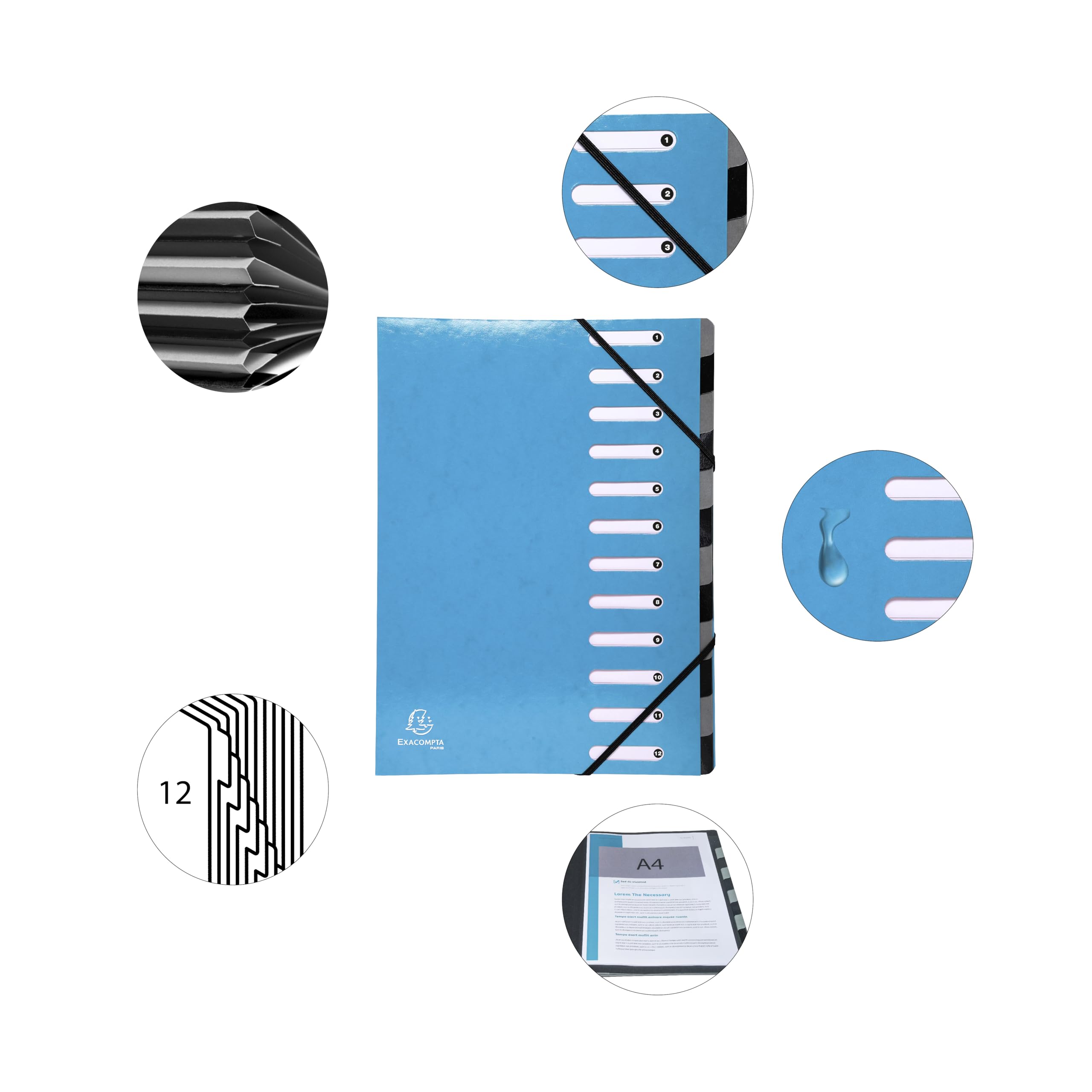 Exacompta formularios "Iderama Carpeta con 12 secciones ampliar lomo – Luz Azul (Pack de 6)