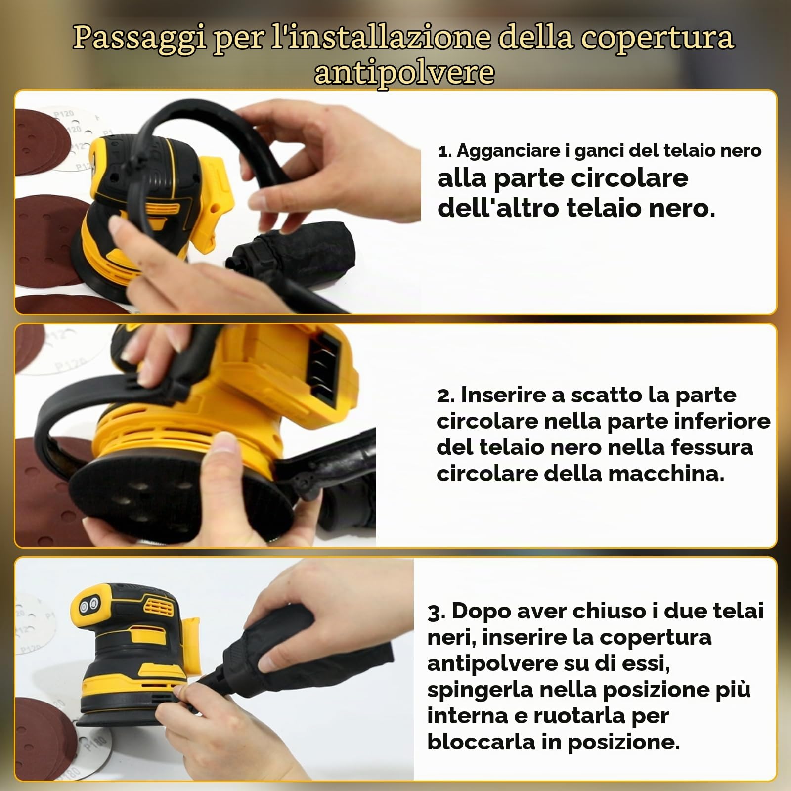 Smerigliatrice orbitale, smerigliatrice rotonda a batteria compatibile con batterie DEWALT da 18 V motore brushless, 11000 giri/min, con sacchetto per la polvere, aspirazione e 20 fogli abrasivi