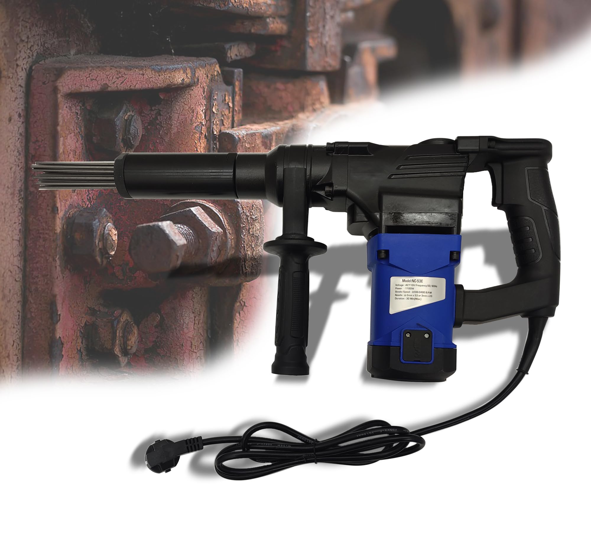 INTSUPERMAI Electric Needle Scaler, AC110V, 23 x 1/8'' Needles, 3400 BPM, Max. Working Duration 30 Min, 1100W Remove Rust Scaler to Remove Slag, Rust, Paint and Dirt Quickly