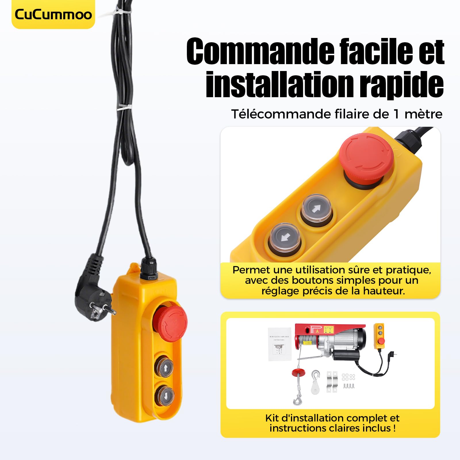 800kg Cabrestante-Polipasto Eléctrico Grúa de cable Cabrestante de motor 220V para taller Garaje Almacén Elevación Carretilla elevadora Almacén Astilleros 1300W