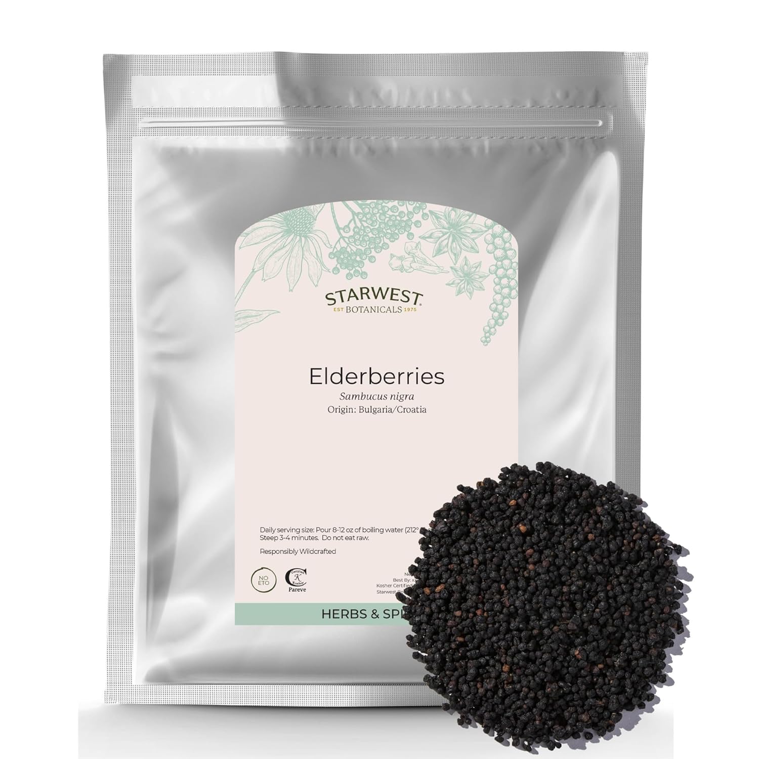 Starwest Botanicals Whole Elderberries – Dried Elderberries for Syrup, Tea, Gummies, & Jam, Immune Support, Certified Kosher, Wildcrafted Natural Berries – Bulk 1 lb Bag Starwest Botanicals Whole Elderberries – Dried Elderberries for Syrup, Tea, Gummies, & Jam, Immune Support, Certified Kosher, Wildcrafted Natural Berries – Bulk 1 lb Bag