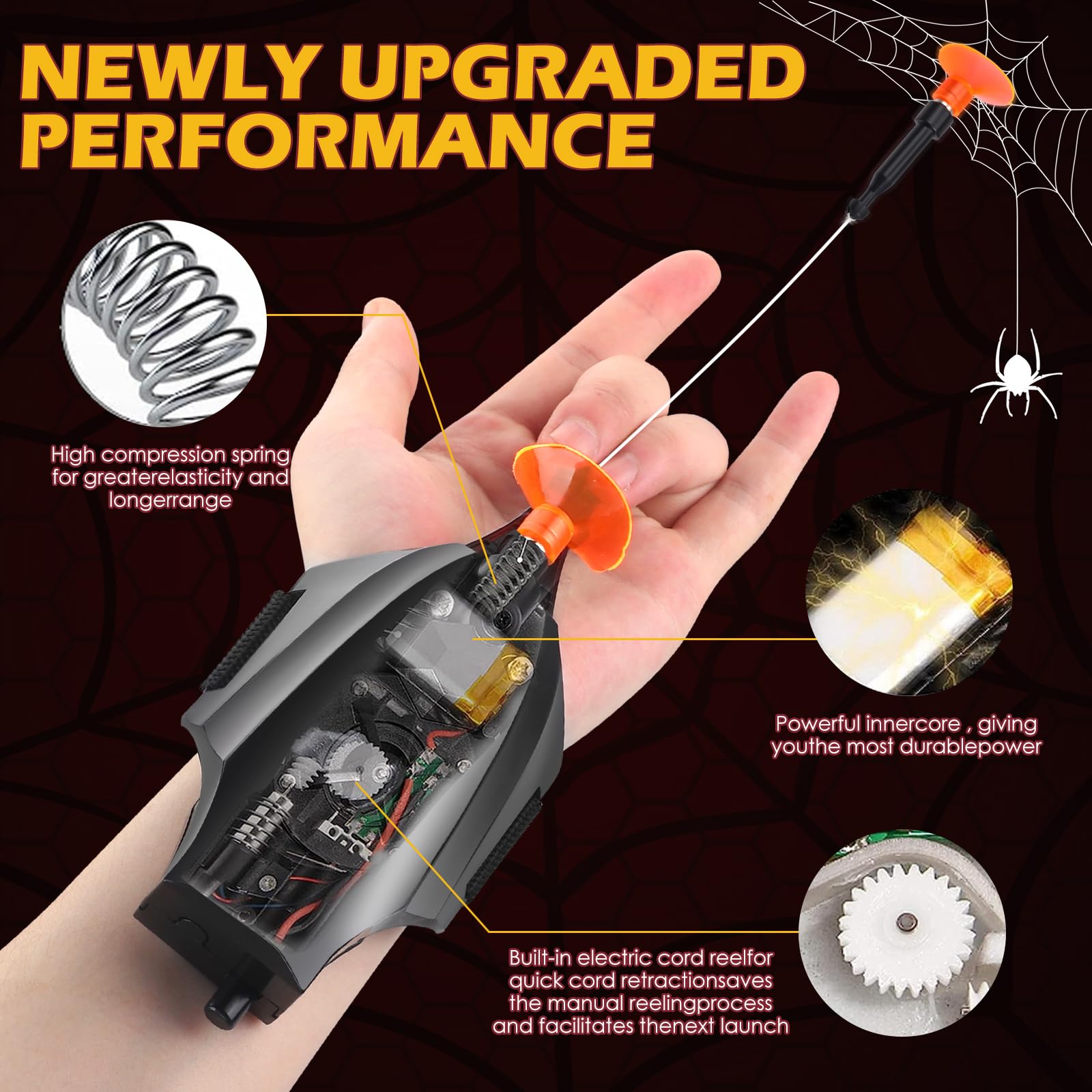 Towwoo Spider Web Shooter, Launcher Handschuh Spider Cosplay Handschuh 3m Launcher Handgelenk Spielzeug Set Elektrischer Automatische Kabelwicklung (Upgrade)
