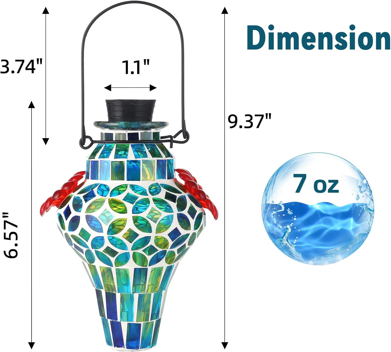 VOREEN Mosaic Glass Hummingbird Feeders for Outdoors Hanging, Hand Blown Hummingbird Feeders, Porch Garden Backyard Decor, Decorative Gift for Mom Wife Friend, 2pcs, Blue and Red