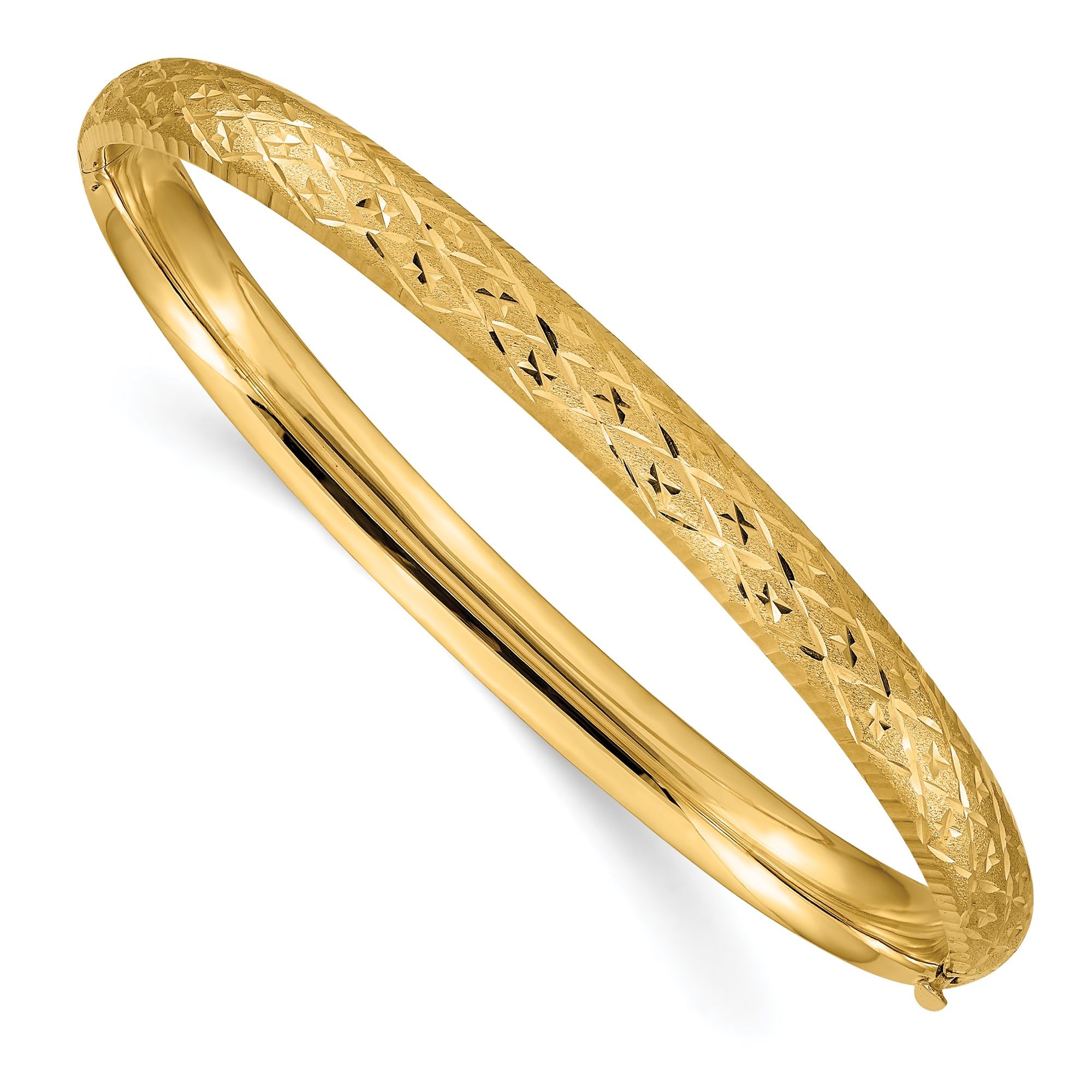 IceCarats 14K Solid Yellow Gold 6.35mm Hinged Bangle Bracelet
