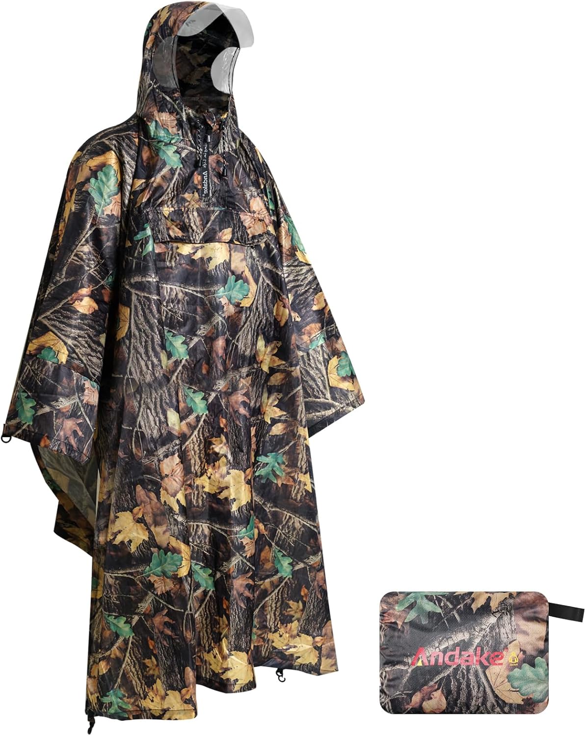 Andake Durable Waterproof Long-Sleeved Full-Body Raincoat for Hunting, Reusable Outdoor Gear with Transparent Window Men & Women, Long Rain Jacket