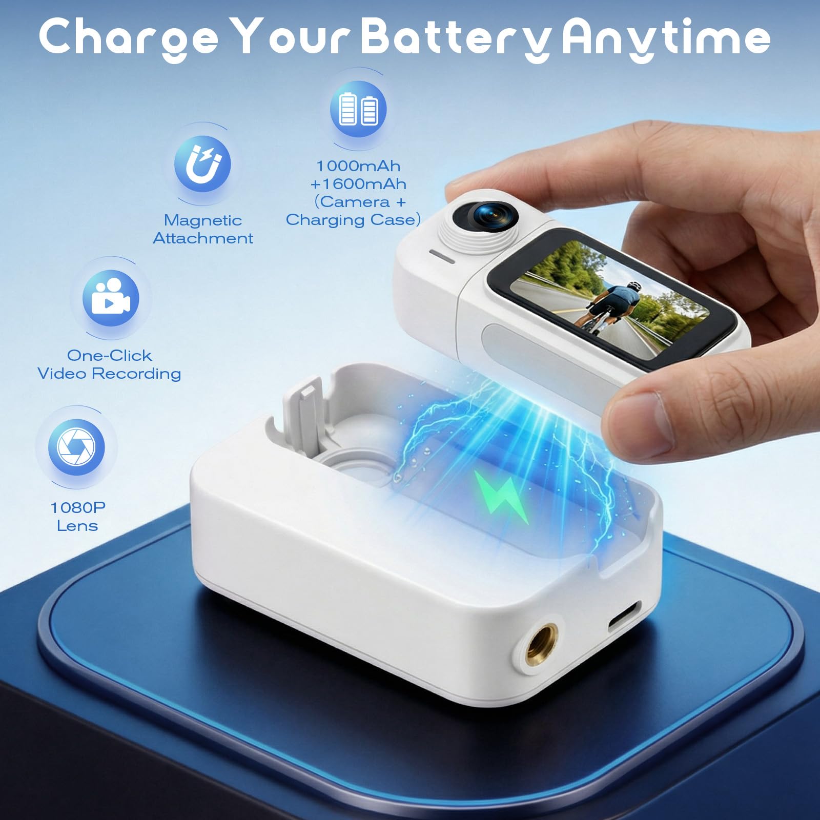 360° Mini Action Kamera mit Touchscreen, Action Body Cam, 30m Wasserdicht, 8h Akku, 120° Weitwinkel, inkl. 8h Akku Laufzeit, 64GB Speicher, Fahrradhelm Kamera für Motorrad, Tauchen, Vlog (weiß)