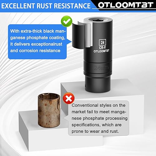 Miniatura 6 de Juego de 32 dados de impacto de 1/2 pulgada – Dados profundos de grado industrial resistente, juego completo métrico/SAE con barra de extensión,