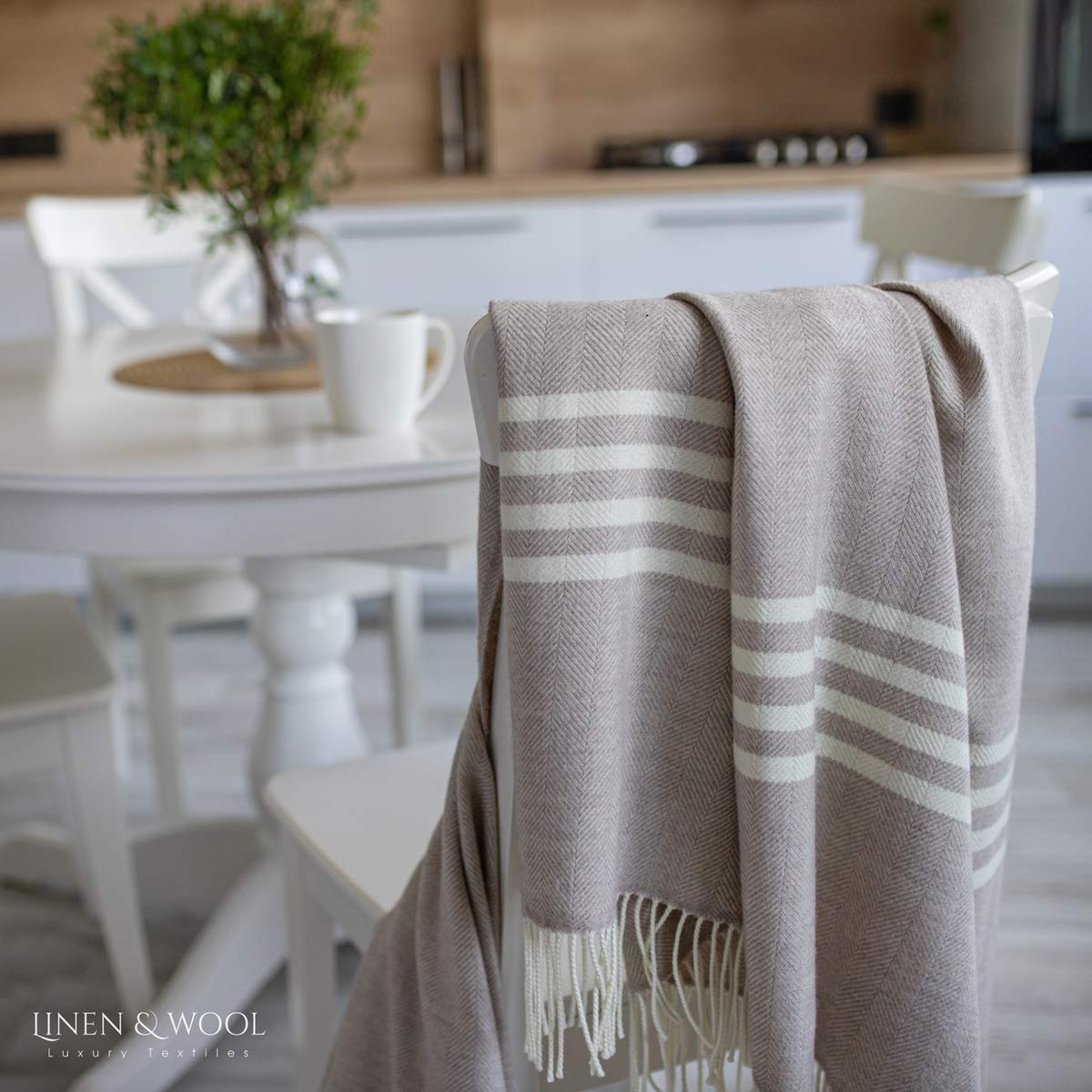 Linen & Cotton Warme Zachte Wollen Deken Merinowol Woondeken Knuffeldeken Diamond met Diamant Patroon - 100% Merino Wol, Blauw (140 x 200 cm) Gooi Plaid Woonkamer Slaapkamer Huis Decoratie Lamswol