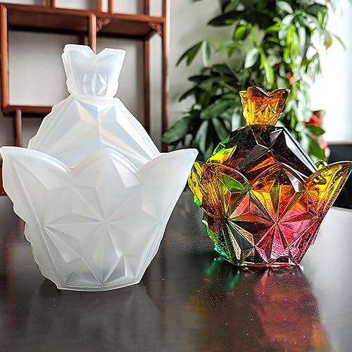 Miniatura 8 de FineInno Molde de resina de caja piramidal, molde de silicona epoxi con tapa, moldes epoxi para bricolaje, almacenamiento de joyas, maceta,