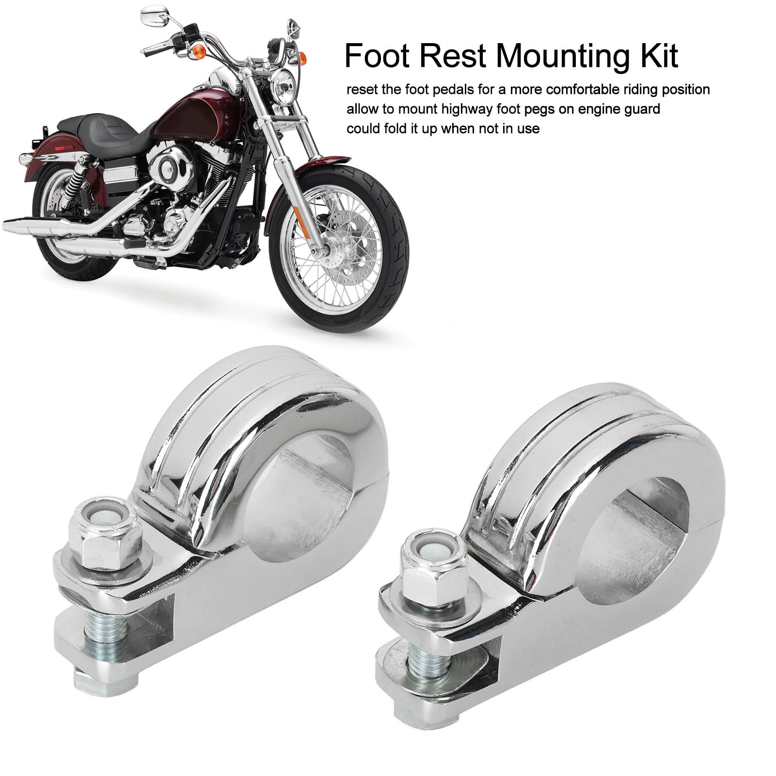 Repose-pieds Pour Moto - Paire De Supports Réglables Pour Barres De Protection 1 Pouce - En Acier Et Caoutchouc, Pliables - Noir