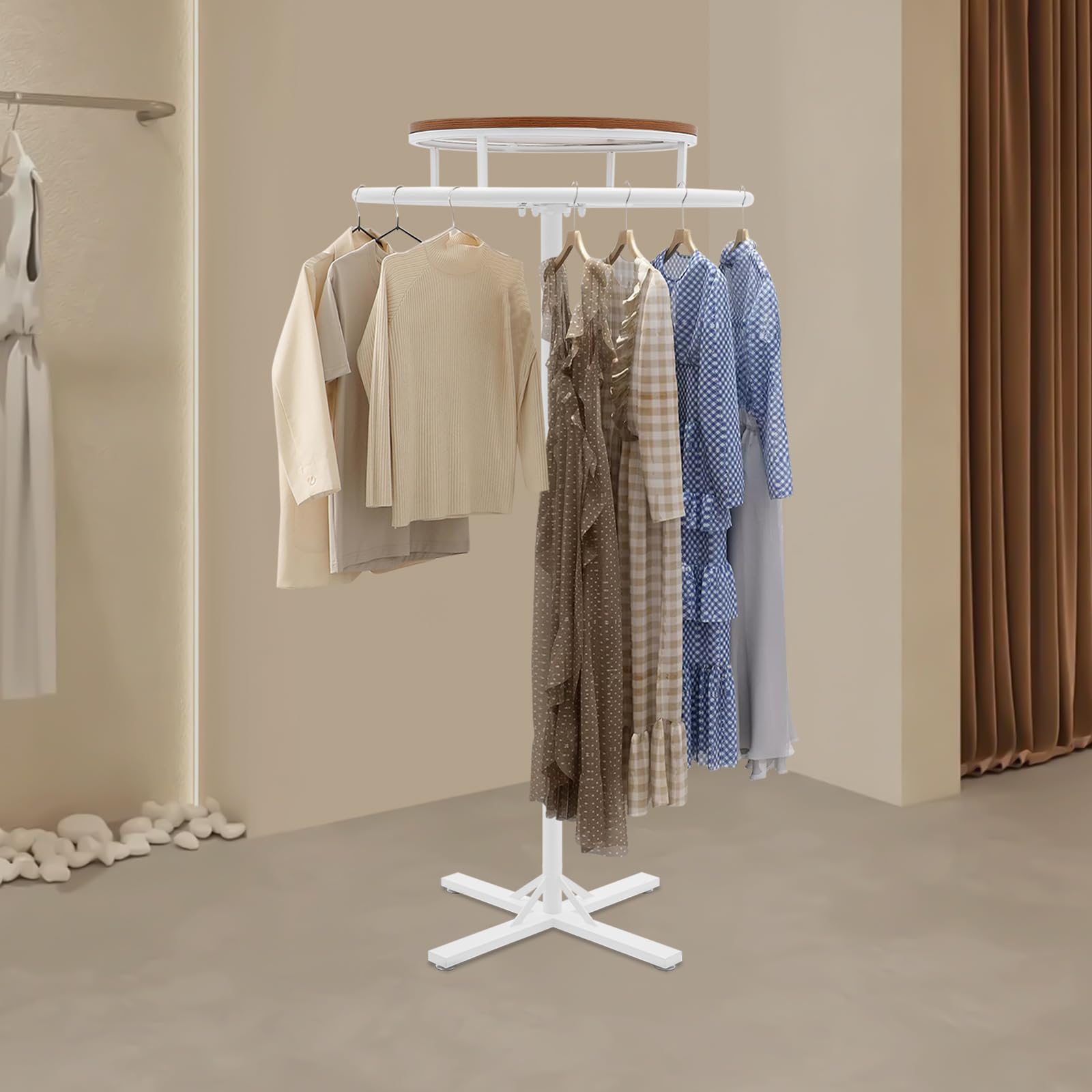 CNCEST Round Clothing Rack, 360° Rotatable Clothing Display Rack, 27.56