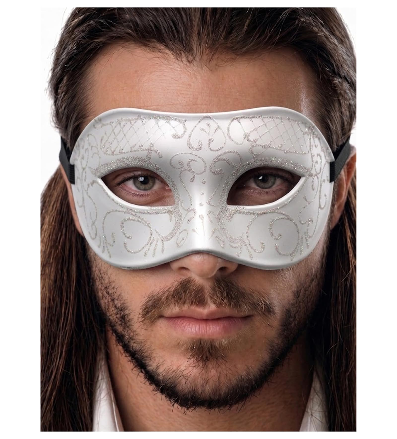 Masquerade Mask For Men - Antique Look Mask for Halloween, Venetian Party, Masquerade Party, Mardi Gras, & Prom, White Design, One size