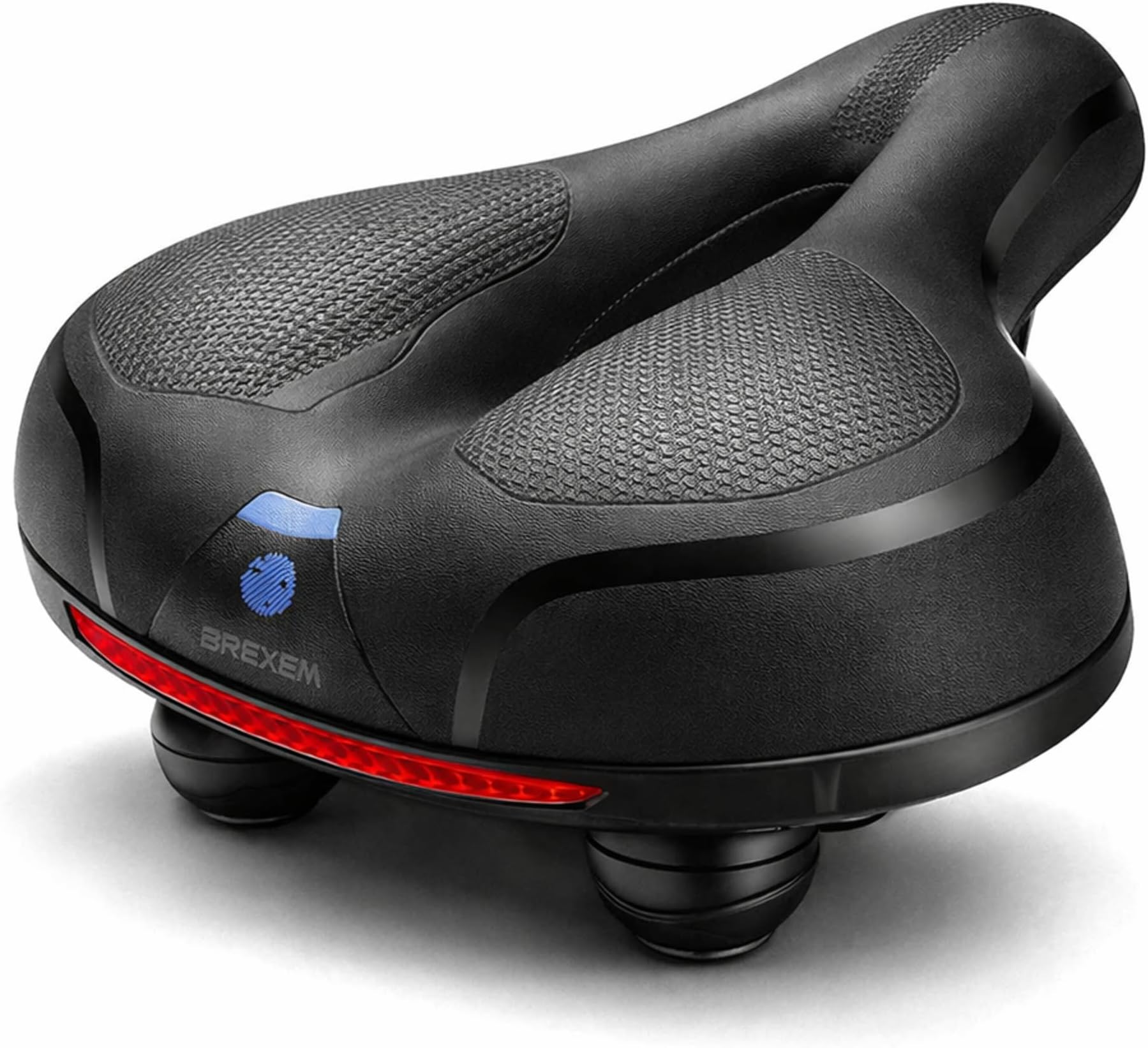 BREXEM Oversized Comfort Bike Seat, Universal Fit Peloton & Outdoor Bikes, Wide Memory Foam Saddle, Waterproof, Shock Absorbing, Reflective Safety Strip