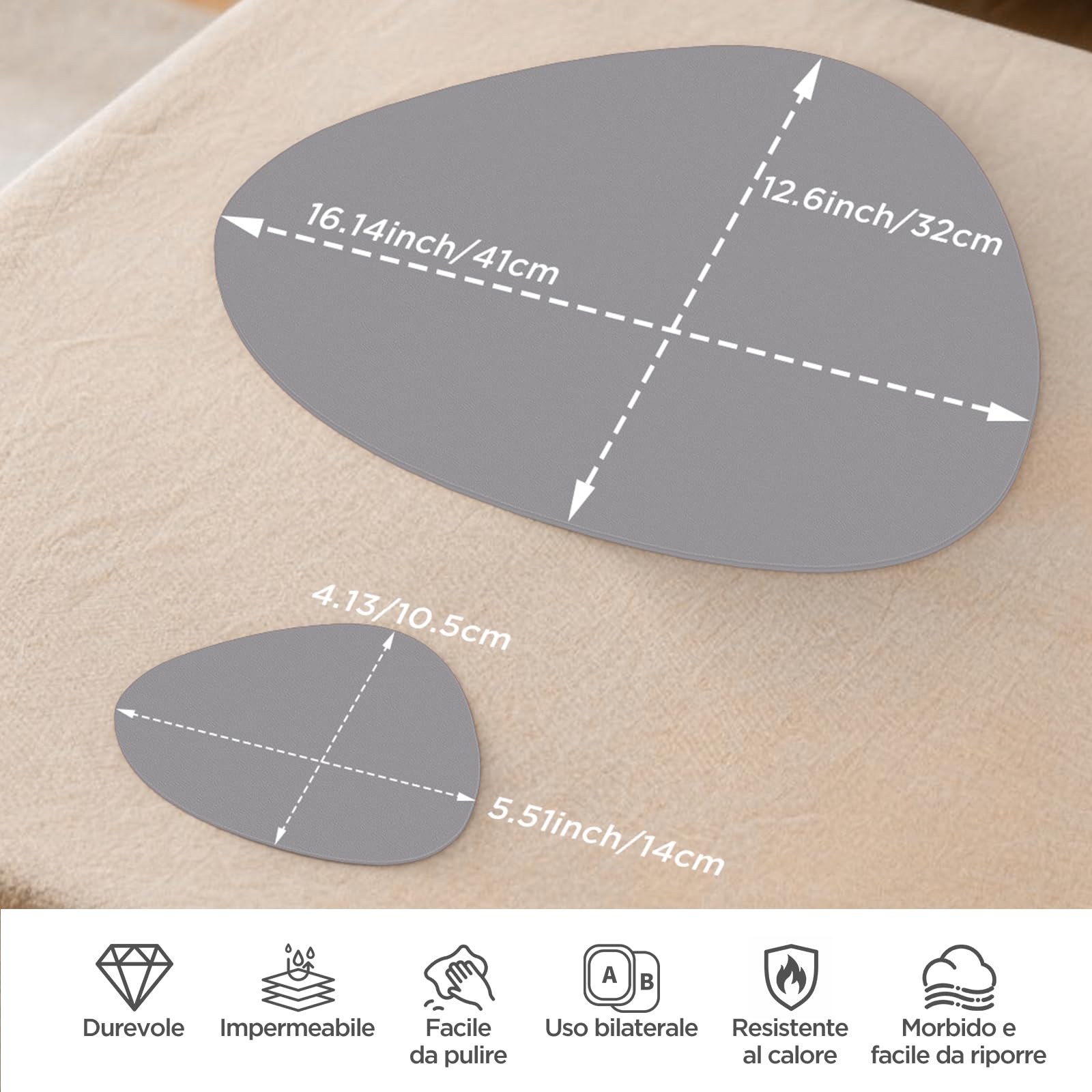 Tovagliette Lavabili in Pelle con Sottobicchieri - Impermeabili, Facili da Pulire e Resistenti al Calore - Ideali per Casa e Ufficio, Set di 4, Grigio Chiaro
