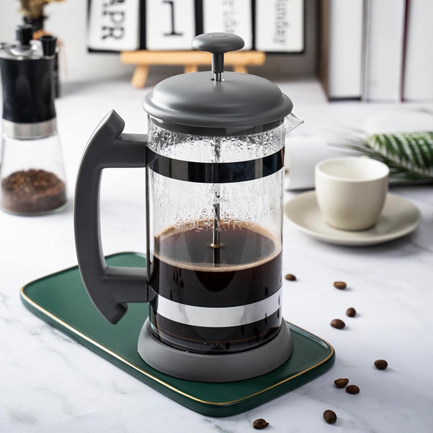 Coffee Maker Stainless Steel Coffee Pot Household Press Tea Maker Hand Brewed Coffee Filter Cup 1L Coffee cup ( Color : Gray )