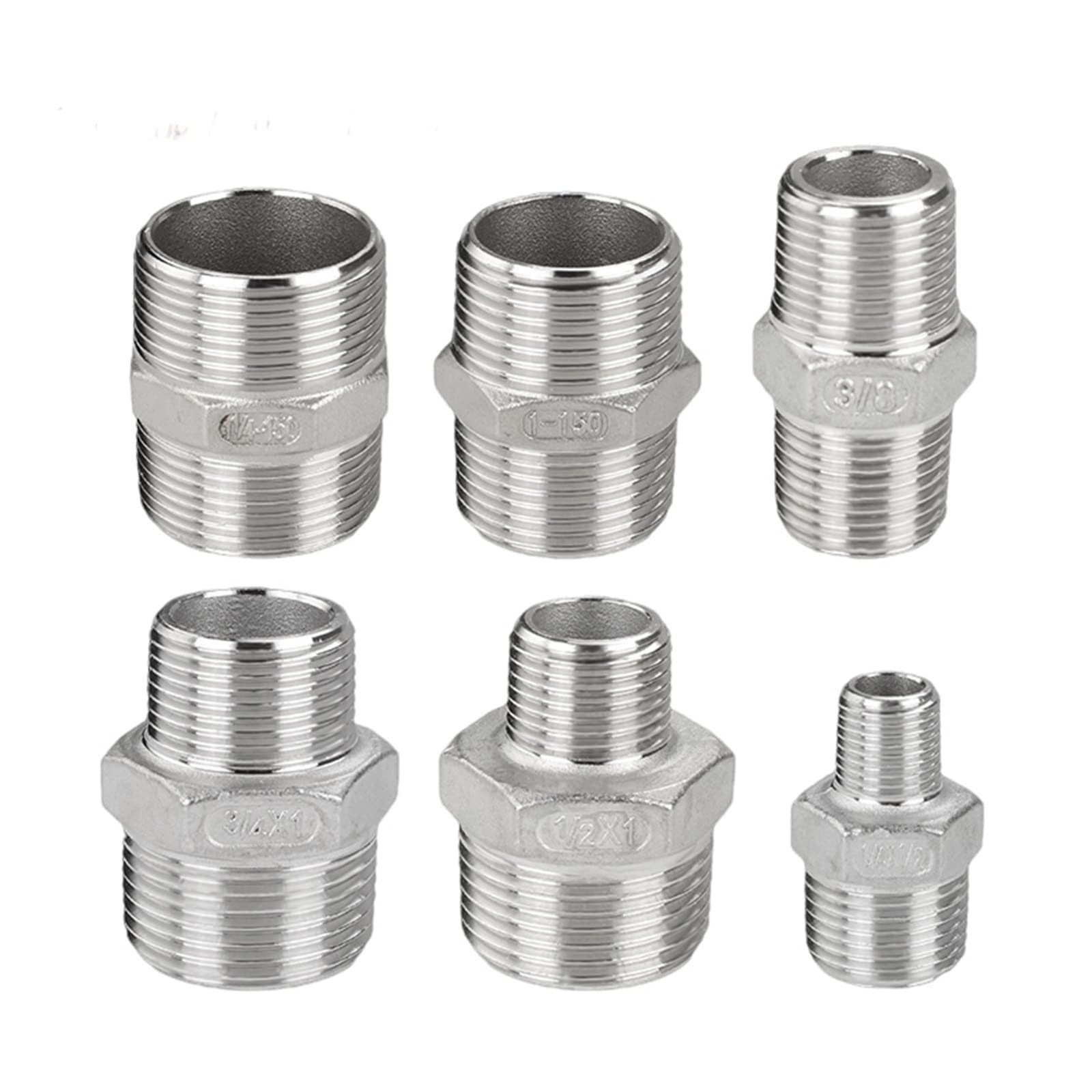 Coupling, Stainless Steel Hex Nipple,Male Thread 304 Stainless Steel Hex Nipple Union Pipe Fitting Connector Brass Hose