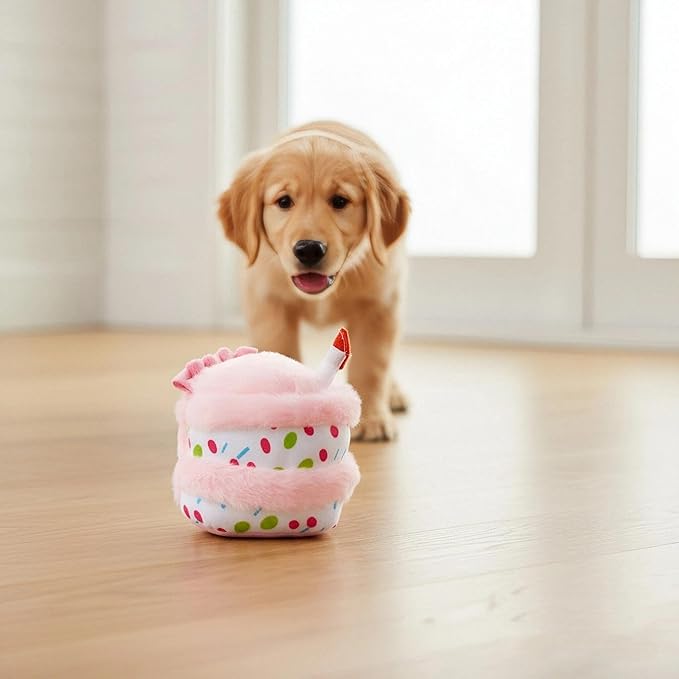 Juguete Mordible Sonoro para Perro Cupcake de Peluche Rosa miniatura 4