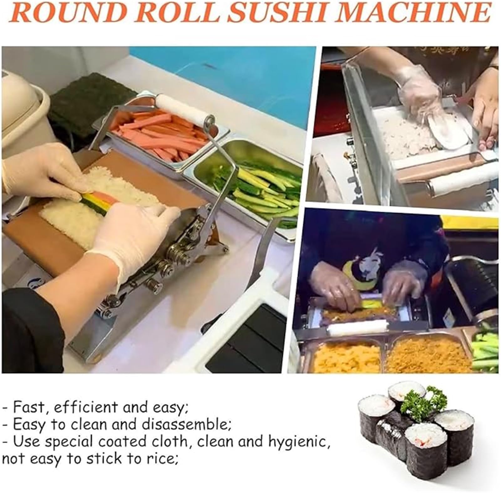 Maszyna do sushi - zestaw do robienia sushi ze stali nierdzewnej, łatwy do czyszczenia, trwały, idealny do restauracji, barów sushi, cateringu i użytku domowego, zawiera formę do bułek ryżowych