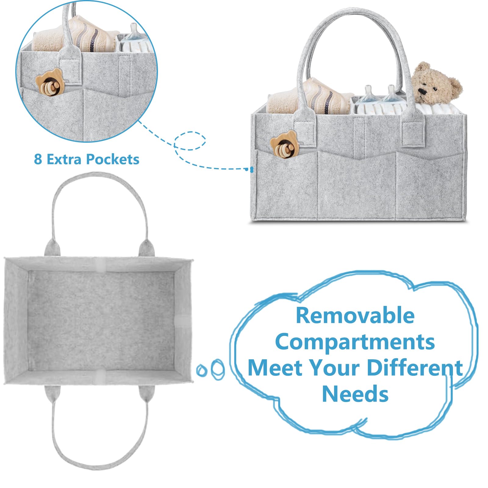 VIRAHYEM Nappy Caddy Organiser, Newborn Essentials Diaper Caddy - Image 3
