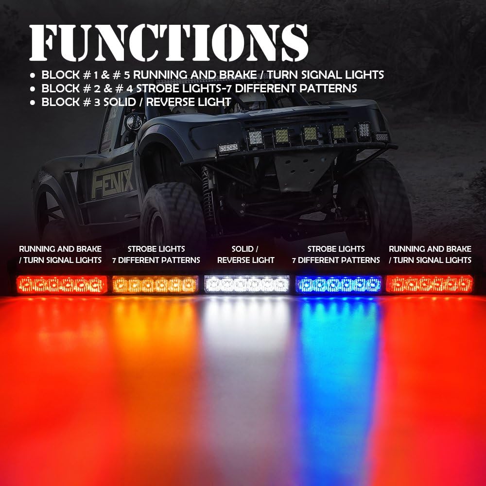 Xprite Upgraded 30" Offroad Rear Chase LED Strobe Light Bars w/Running Turn Signal Brake Reverse Light for UTV, ATV, Polaris RZR XP 1000, Side by Sides, 4x4, Trophy Truck - RZ Series RYWBR